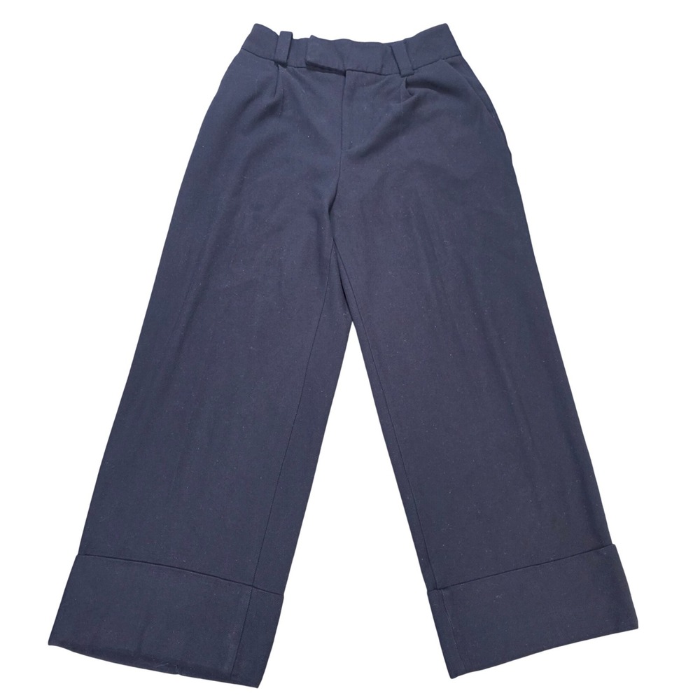 Zara High Waisted Cuffed Pleated Trousers Women's Size XS Navy Blue NWOT